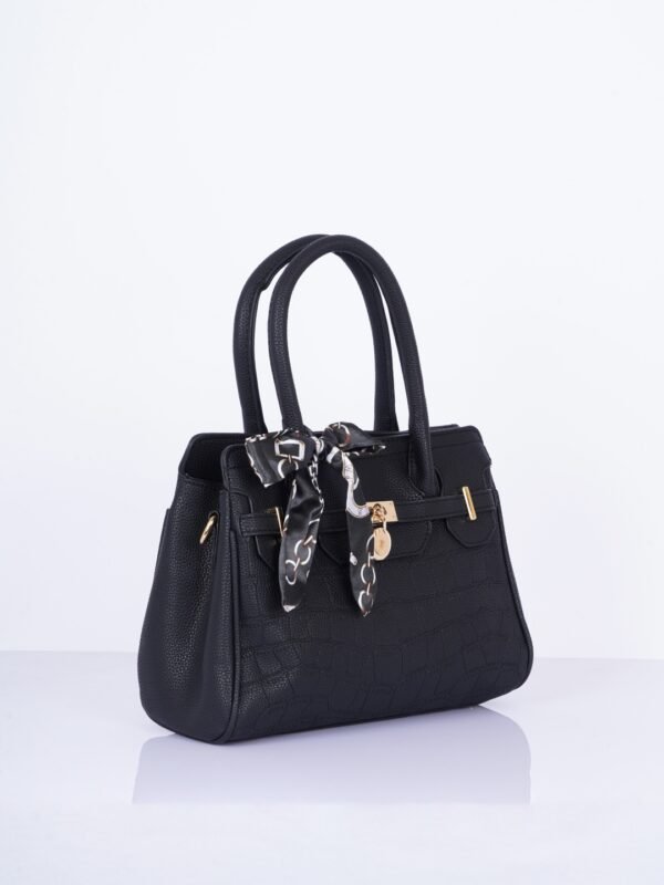 Textured Structured Handheld Bag with Scarf - Image 4