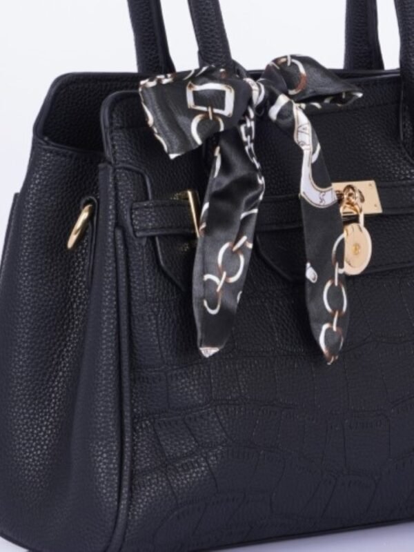 Textured Structured Handheld Bag with Scarf - Image 3