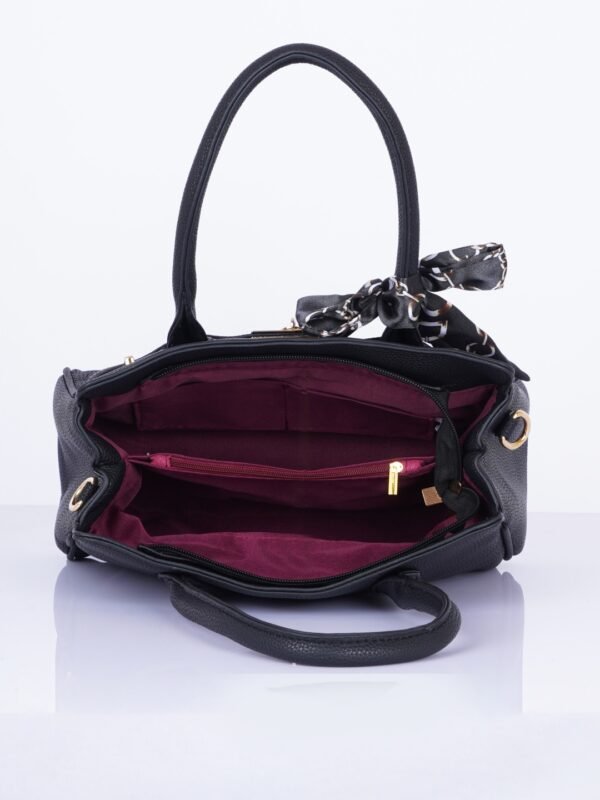 Textured Structured Handheld Bag with Scarf - Image 5