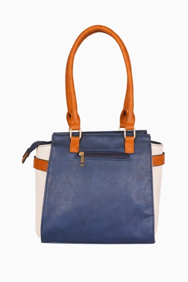 Navy Blue Striped Tote Bag with Tan Trims - Image 2