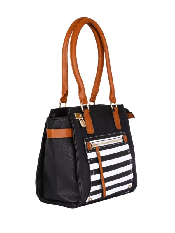 Black Striped Tote Bag with Tan Trims - Image 3