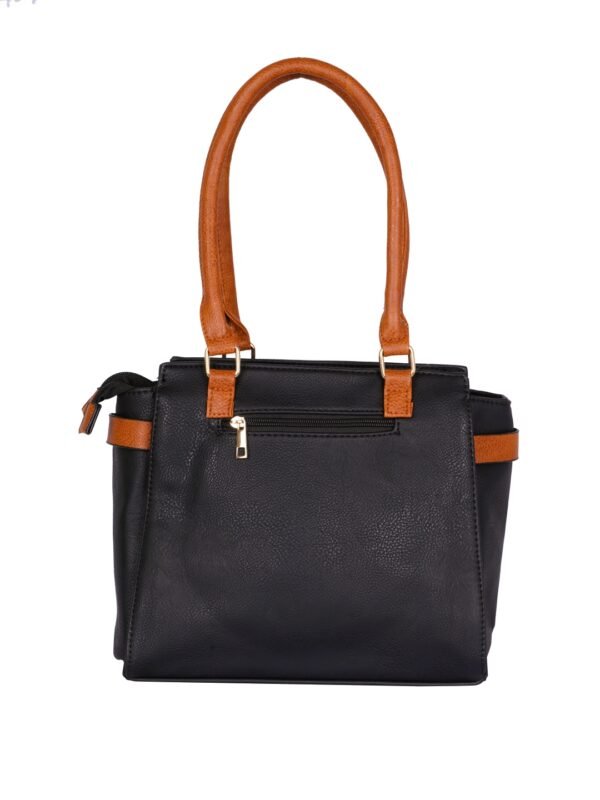 Black Striped Tote Bag with Tan Trims - Image 2